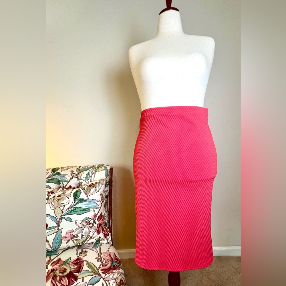 4s13nna Coral Pink Pencil Skirt, Women’s Large, Textured, Stretch, Side Zip